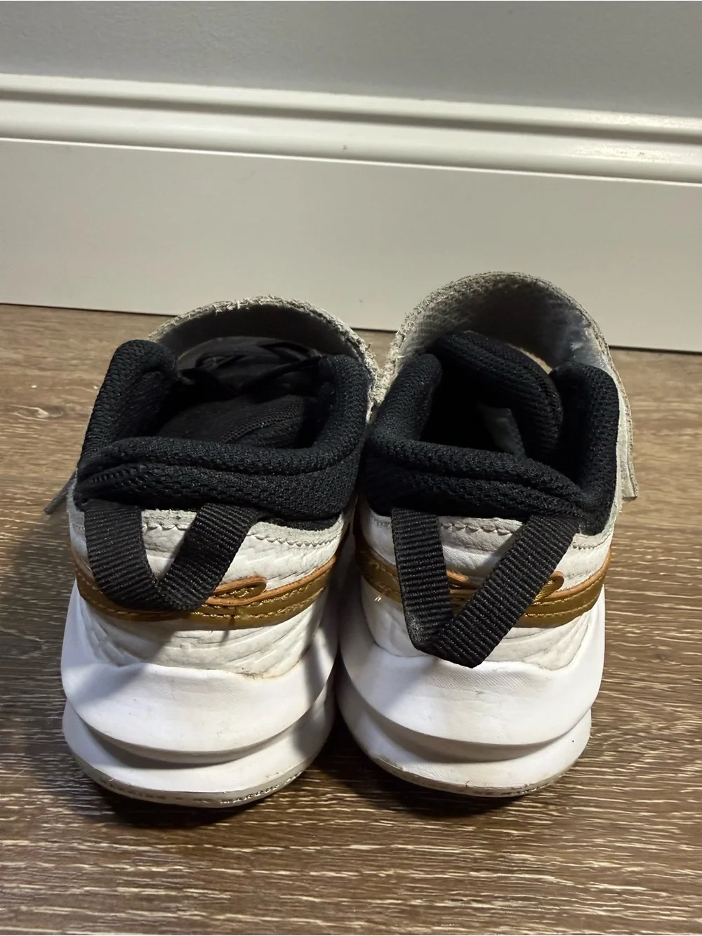 Nike Kids Black, White and Gold Velcro Strap Sneakers